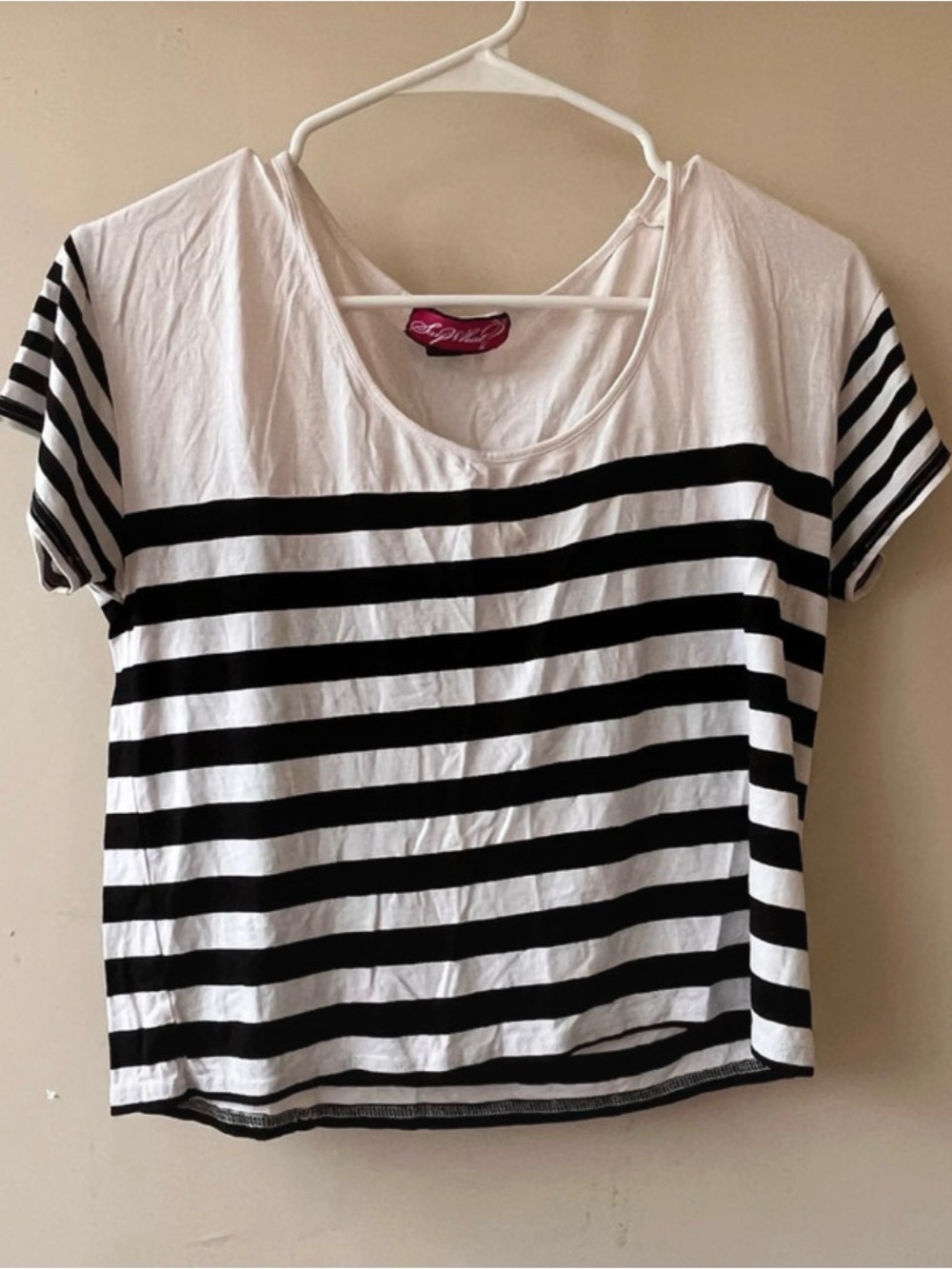 Say What? Black & White Striped Scoop Neck Tee